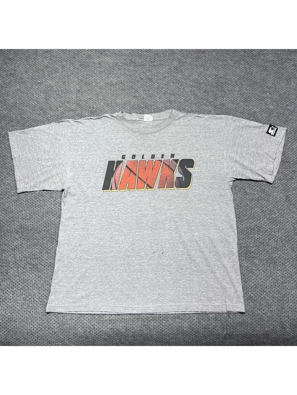 Vintage 90S Starter Golden Hawks Basketball Club T-Shirt Large RARE MENS GREY